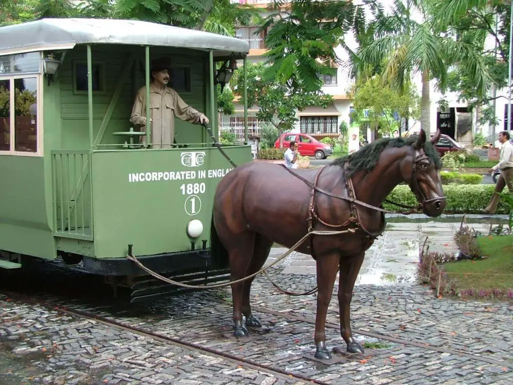Horse driven tram in kolkata