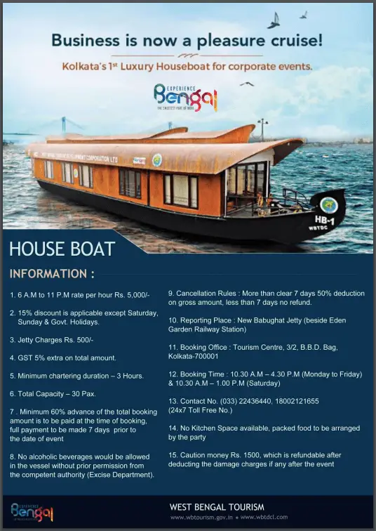 Kolkata Houseboat Details