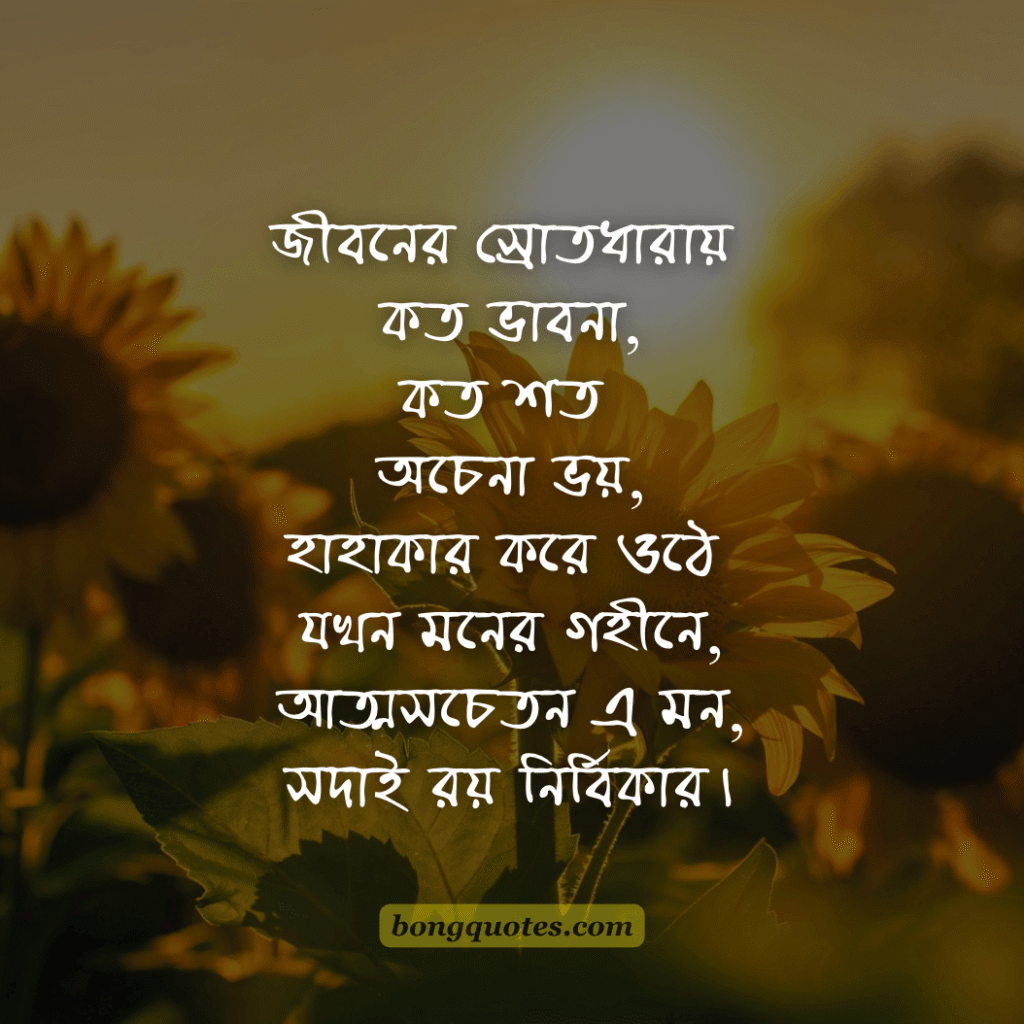 জীবন নিয়ে কবিতা - "জীবনের স্রোতধারায় কত ভাবনা,কত শত অচেনা ভয়,হাহাকার করে ওঠে যখন মনের গহীনে,আত্মসচেতন এ মন,সদাই রয় নির্বিকার।"