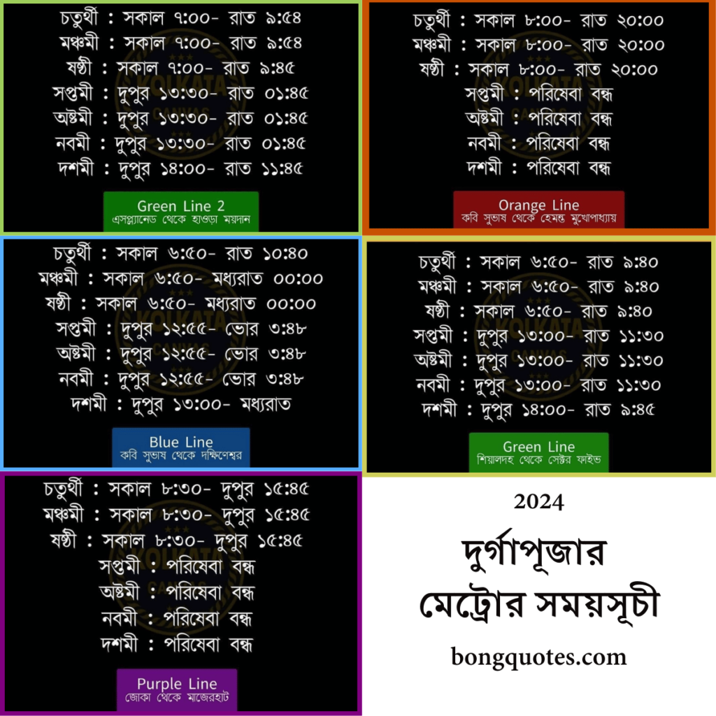 দুর্গাপূজার মেট্রো র সময়সূচী | metro timetable durgapuja kolkata 2024